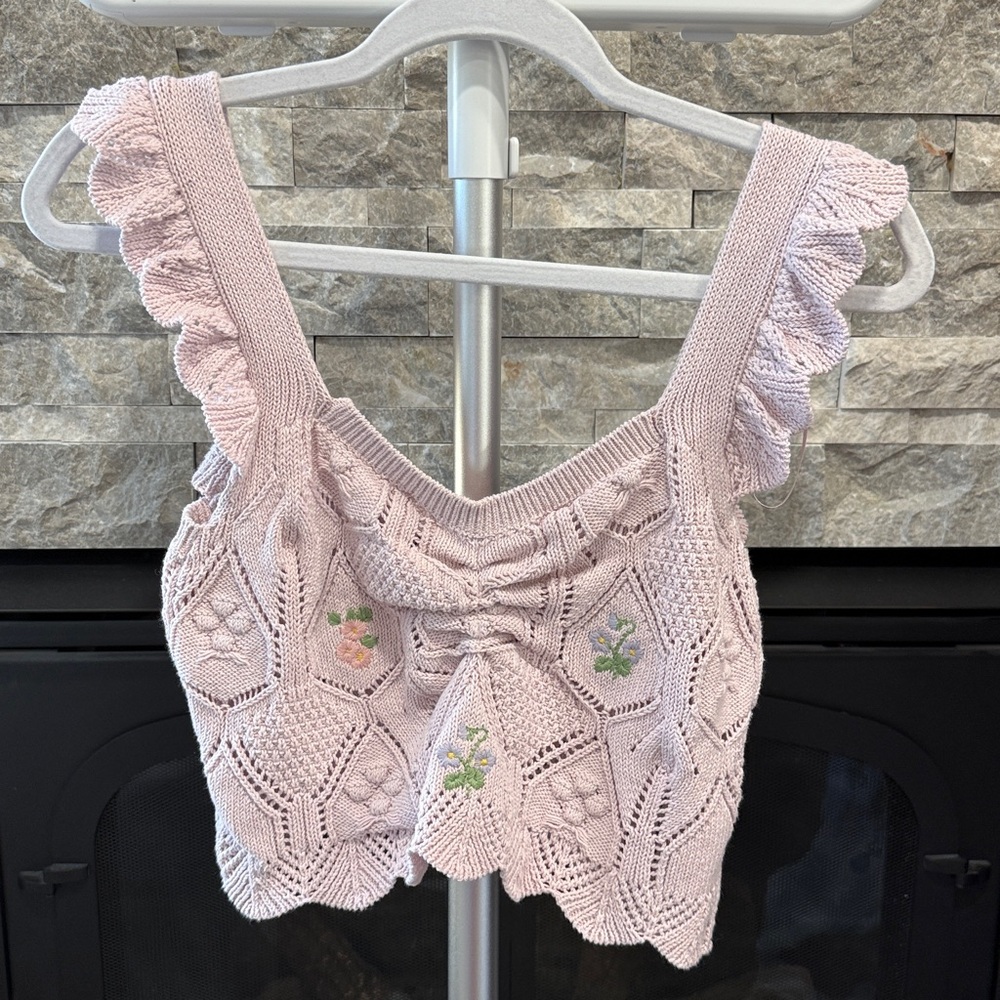 Zara Light Pink Lace Knit Tank Top